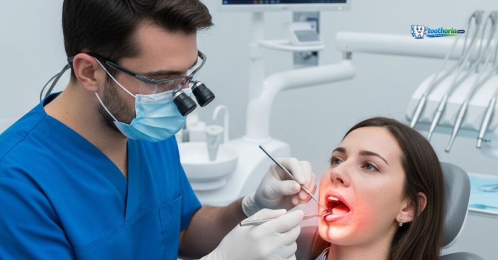 a-man-and-woman-at-a-dental-office-reviewing-dental-treatment-options-with-a-dental-professional-nearby-antibiotics-for-gum-infections