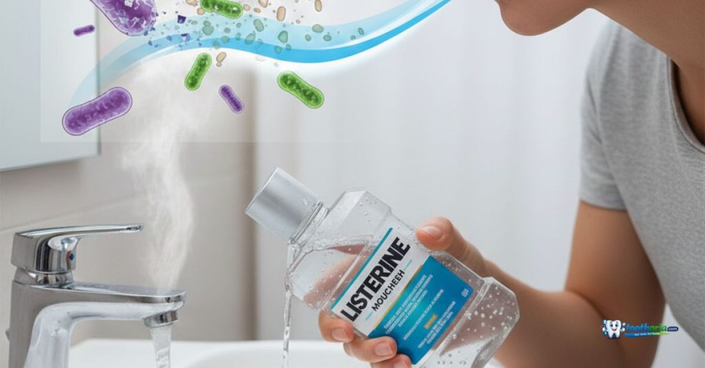 a-woman-is-blowing-air-and-a-mouthwash-bottle-for-dental-purposes