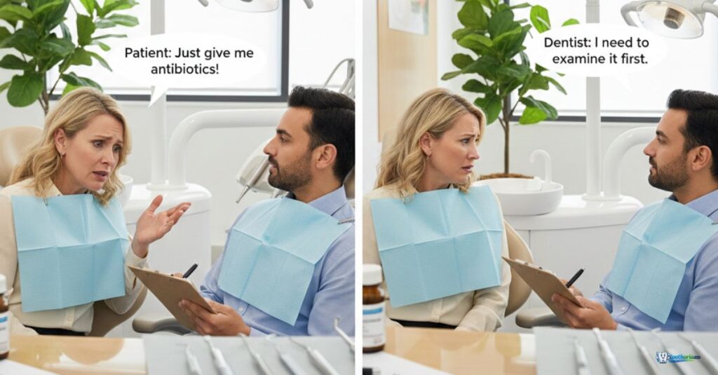 two-patients-a-man-and-a-woman-seated-in-dentist-chairs-each-preparing-for-their-dental-examination-&-can-dentists-prescribe-antibiotics