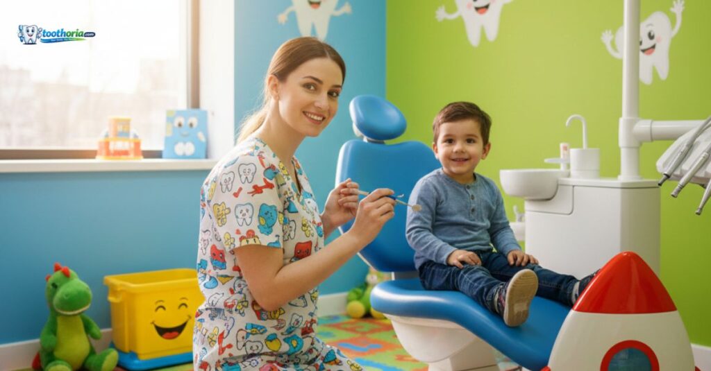 what-is-a-kids-dentist-pediatric-dentist-explaining-dental-care-to-child