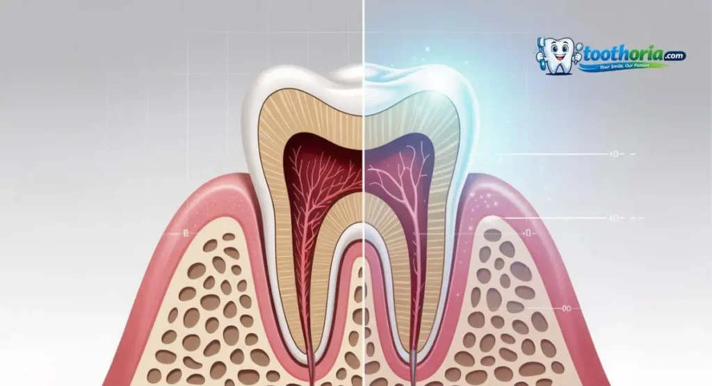 Illustration showing how fluoride strengthens a child’s tooth enamel and prevents decay