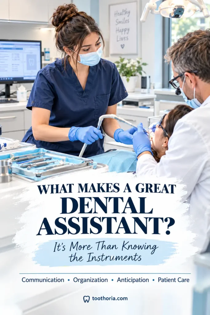 Dental assistant and dental hygienist performing different roles in a modern dental clinic.