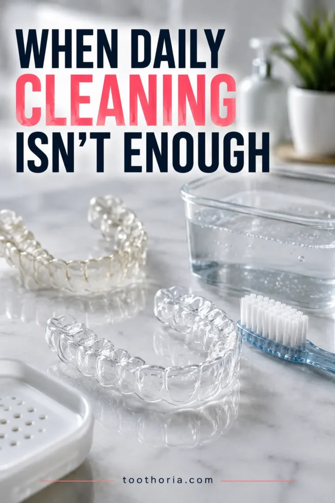 Deep cleaning an orthodontic retainer when regular daily cleaning is not enough.