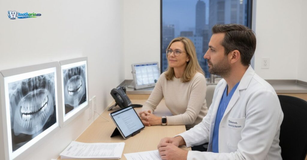 patient-preparing-for-oral-surgery-during-pre-surgical-dental-consultation-reviewing-x-rays-and-treatment-plan
