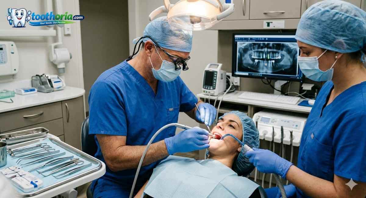 Professional oral surgeon performing dental surgery in a modern clinic - 7 Common Types of Oral Surgery