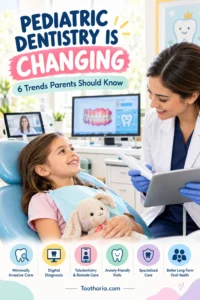 Child receiving modern pediatric dental care from a dentist using digital technology.
