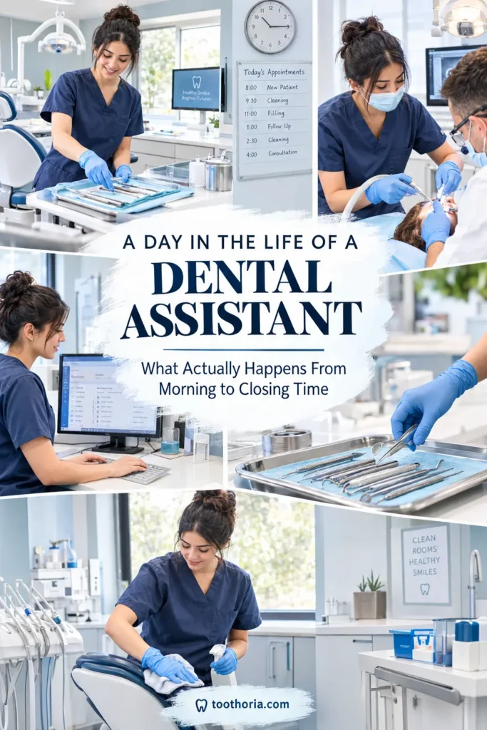 Dental assistant working through a realistic day in a modern dental clinic.