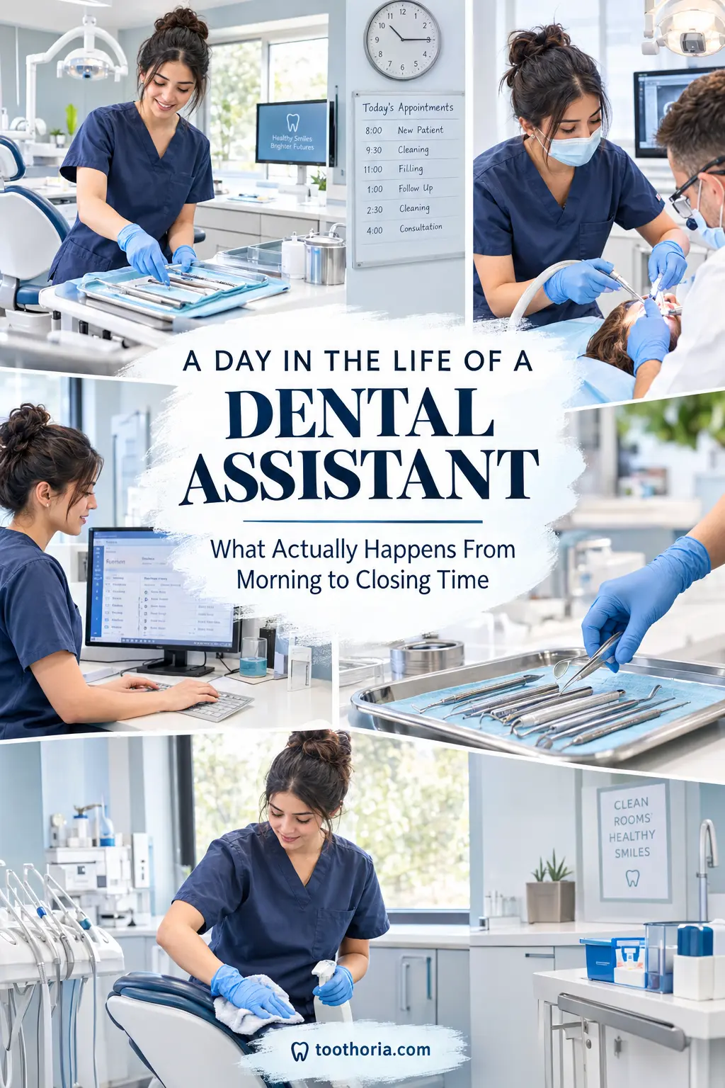Dental assistant working through a realistic day in a modern dental clinic.